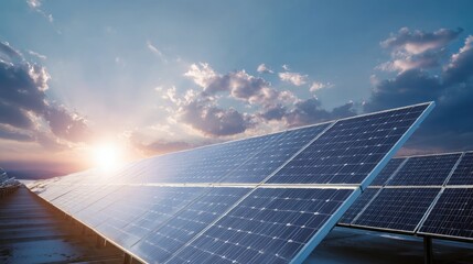 solar panels sunset cloudy sky