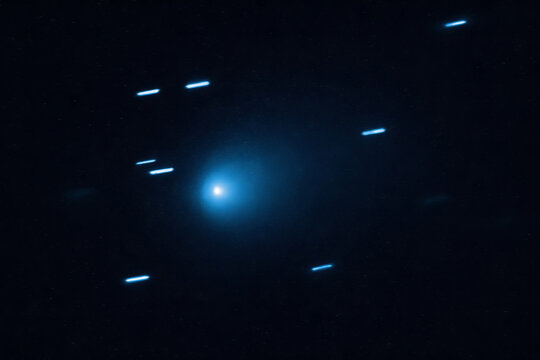 Interstellar Comet 3I ATLAS on Hyperbolic Trajectory with Bright Coma and Dust Tail, Rare Extrasolar Object Discovered in 2025 Passing Through the Solar System on a High Velocity Path