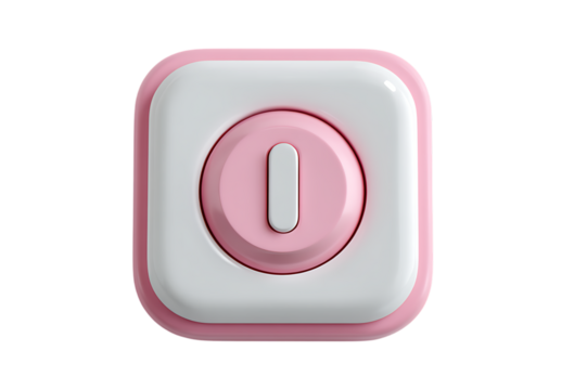 Adorable Pink and White Square Power Button Switch Isolated on transparent background, cutout	