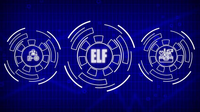 Project ELF management concept animation. Business, Technology, Internet and network concept ,blue background .