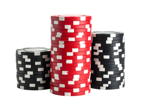 Minimal Stack of Red and Black Poker Chips, isolated on transparent background