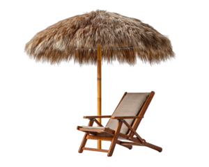 Thatched beach umbrella lounge chair tropical relaxation summer vacation outdoor straw wooden shade comfort peaceful exotic leisure sunny travel resort island nature tranquil coastal holiday