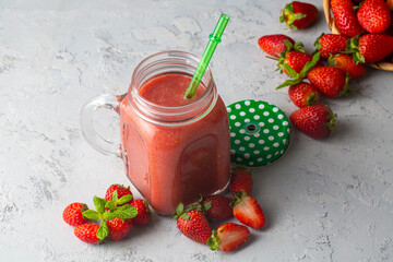 Strawberry smoothie or milkshake drink.