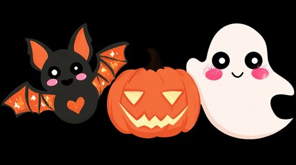 Obraz premium Halloween Magic Unfolds: Glowing Jack - O'- Lanterns, Adorable Ghosts, Spooky Ghostly Shadows, and a Haunted House Weave a Vibrant Festive Atmosphere for the Beloved Spooky Holiday