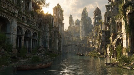 Fototapeta premium War-Torn Ruins of a Legendary City Surrounded by Nature's Resilience