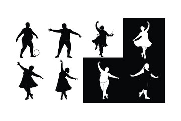 Diverse body type dancers in silhouette performing various ballet poses and movements vector