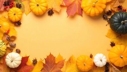 Autumn gathering of colorful pumpkins and leaves cozy home setting decorative arrangement warm atmosphere close-up seasonal celebration
