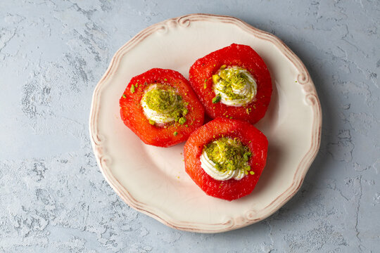 Traditional Turkish style quince dessert. Turkish name; Ayva tatlisi