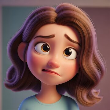 Animated cartoon image of a young woman with a worried expression on her face.