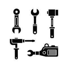 Fototapeta premium Collection of black silhouette hand tools on white background