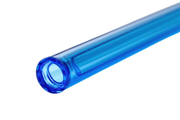 Blue plastic drinking straw on white background