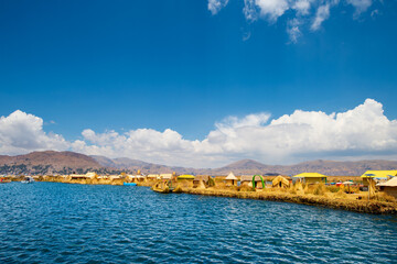 Fototapeta premium The floating and tourist Islands of lake Titicaca Puno Peru South America