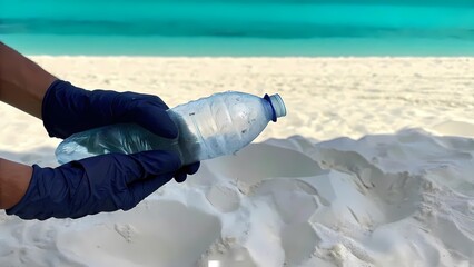 AI generated beach cleanup with turquoise ocean background