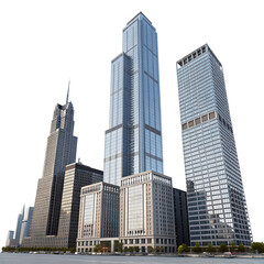 Naklejka premium Collection of tall office building realistic image on white or transparent background png skyscraper architecture png urban design png modern cityscape png high-rise structure png city skyline png