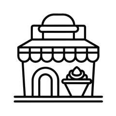 Simple Line Art Illustration: Cute Ice Cream Shop Building Icon