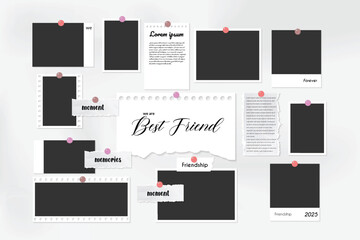 Fototapeta premium Set of realistic photos or pictures frame with best friend theme. Digital wall collage template