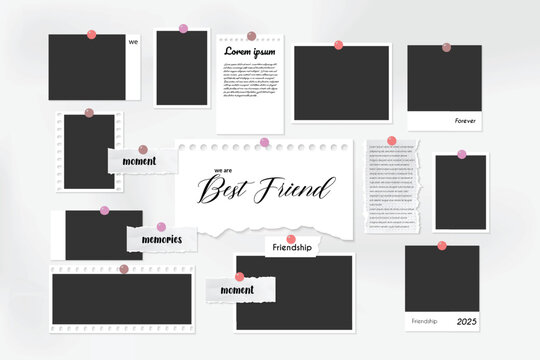 Set of realistic photos or pictures frame with best friend theme. Digital wall collage template