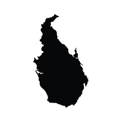 Sri Lanka Island: Black and White Silhouette Map, Geographic Location, Simple Vector Graphic