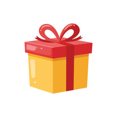 A cheerful yellow gift box adorned with a vibrant red ribbon and bow, ready for giving.