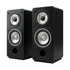 Black Audio Speakers Pair On Transparent Background
