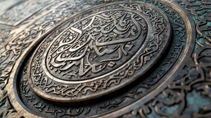 Obraz premium Detailed close-up of intricate, engraved, decorative script.