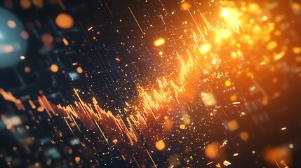 Abstract orange waveform with bokeh and particles on a dark background in a dynamic composition