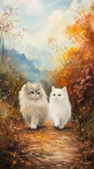 painting of two beautiful Persian cats