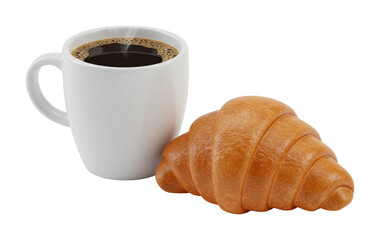 Savoring freshly brewed coffee and warm croissants at a cozy table inviting atmosphere for food lovers isolated PNG