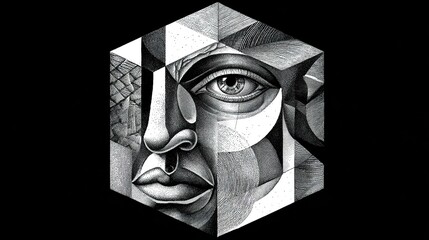 Abstract face in geometric hexagonal structure