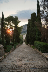 Descending the stairs of the Calvary of Pollensa, Mallorca