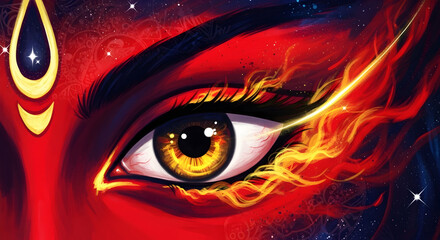 Goddess Kali fiery eye with cosmic energy illustration