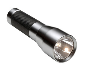 Flashlight rechargeable utility tool metallic handheld portable black silver bright emergency isolated modern durable outdoor equipment battery illumination safety compact grip light device