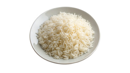 White ceramic bowl filled with steamed rice cooked rice plate isolated on transparent background	