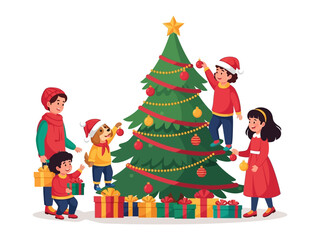Holiday Cheer: A family decorates their Christmas tree, bringing the essence of seasonal festivity and joy. Capturing the warmth and bonding of the holiday season.