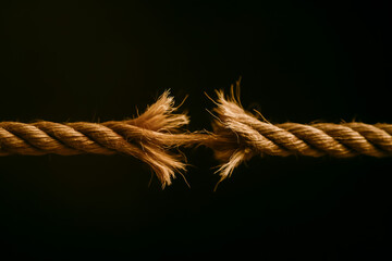 Close-up of frayed rope highlighting tension and separation