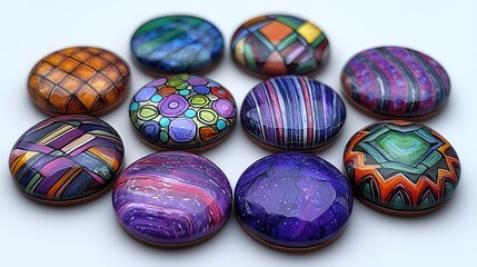 Obraz premium Ten Unique Polymer Clay Cabochons: A Collection of Artistic Designs