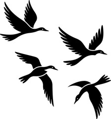 minimalist black and white illustration of birds in flight