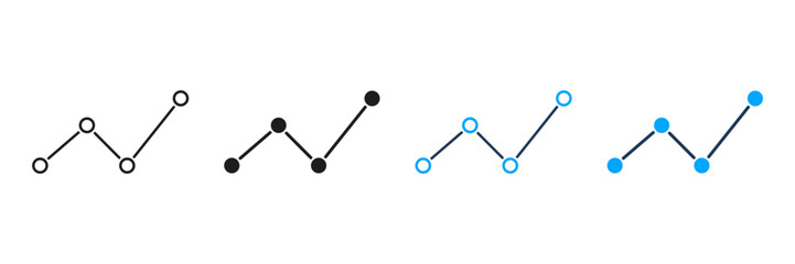 Line Graph Trend Analysis Line And Solid Icon Set. Data Visualization, Business Growth, Statistical Analysis Symbol Collection. Financial And Market Insights. Isolated Vector Illustration