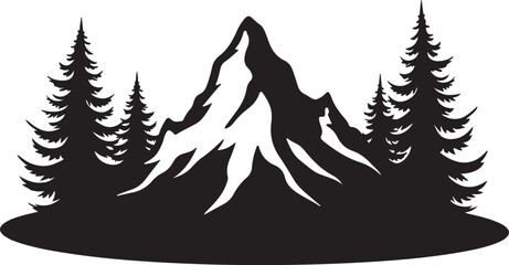 "Mountain and Pine Tree Silhouette Landscape"