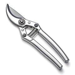 Obraz premium Metallic bypass pruners are shown in bright colors on a white background. Suitable for gardening, tools, yard work, and equipment.