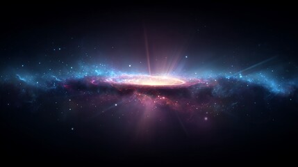 Vast Galaxy with Bright Central Light and Surrounding Cosmic Dust in Deep Space