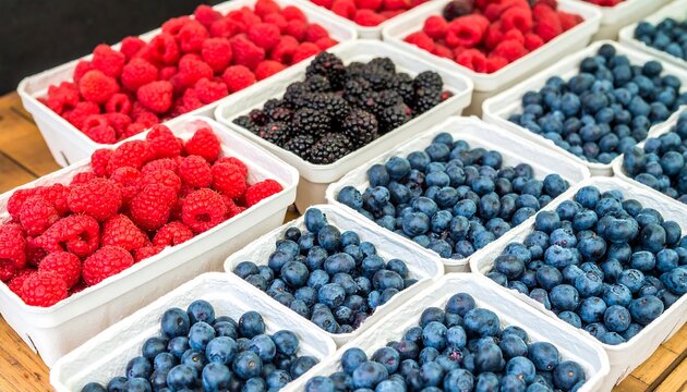 Freshly picked berries in plastic containers