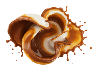Dynamic chocolate and cream swirl action culinary art abstract studio viewpoint isolated PNG