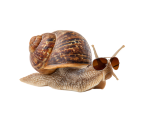 Snail sunglasses animal brown shell isolated transparency background side view quirky cool style. brown snail with spiral shell wearing sunglasses isolated transparency background side view quirky