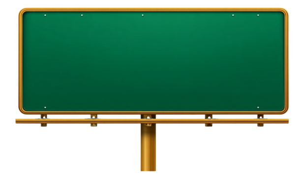 Golden frame with blank green highway road sign isolated on white background vector - Powered by Adobe