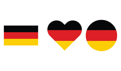 German flag in square heart and oval shapes on white background