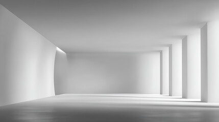 Fototapeta premium Bright white room with pillars and a curved wall