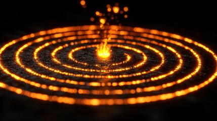 Obraz premium Abstract Orange Light Concentric Circles, Digital Art