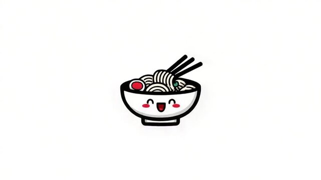 Cute cartoon bowl of noodles with chopsticks