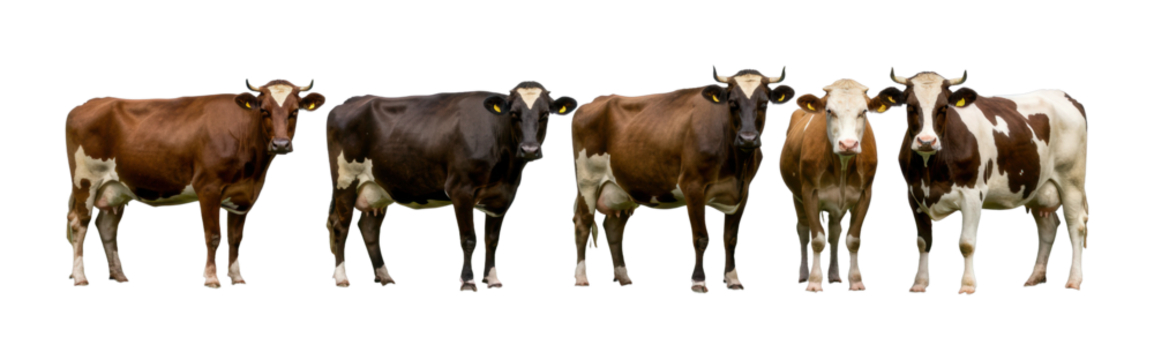 Cattle grazing in pasture agricultural landscape livestock rural environment group of cows isolated PNG